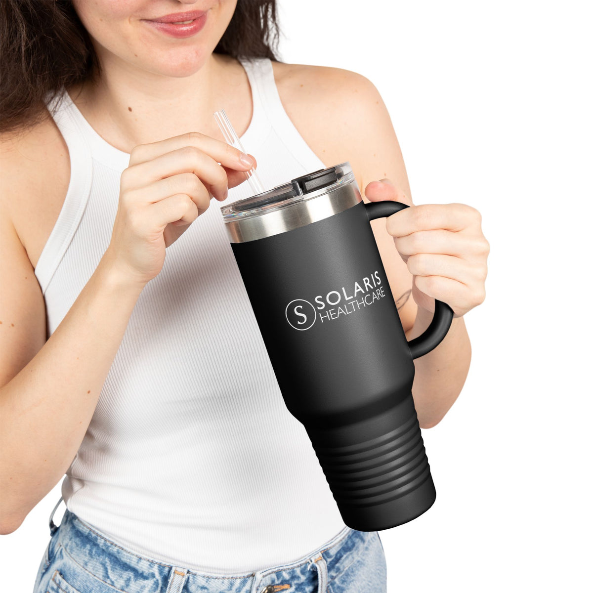 40oz Insulated Stainless Steel Tumbler with Straw & Handle