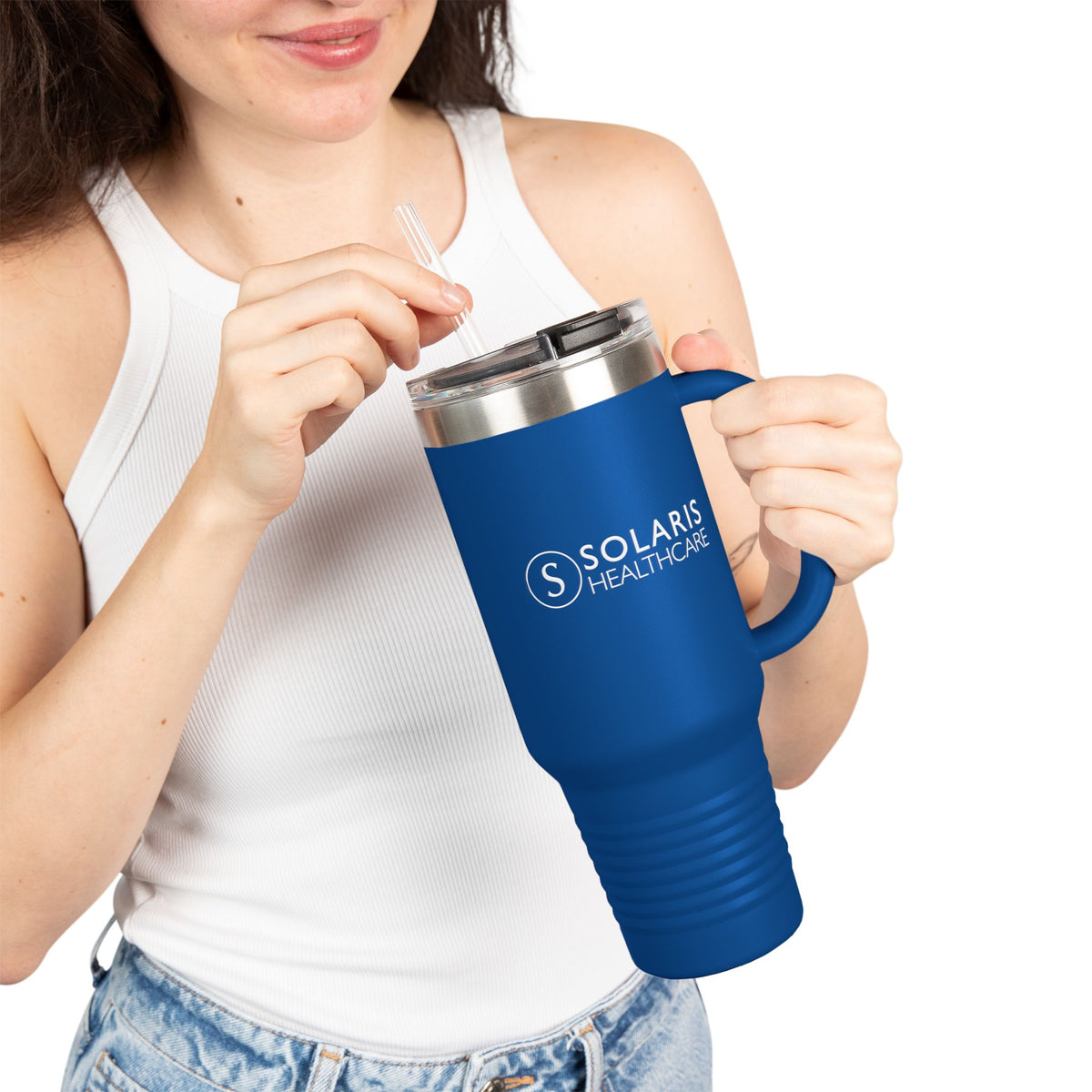 40oz Insulated Stainless Steel Tumbler with Straw & Handle